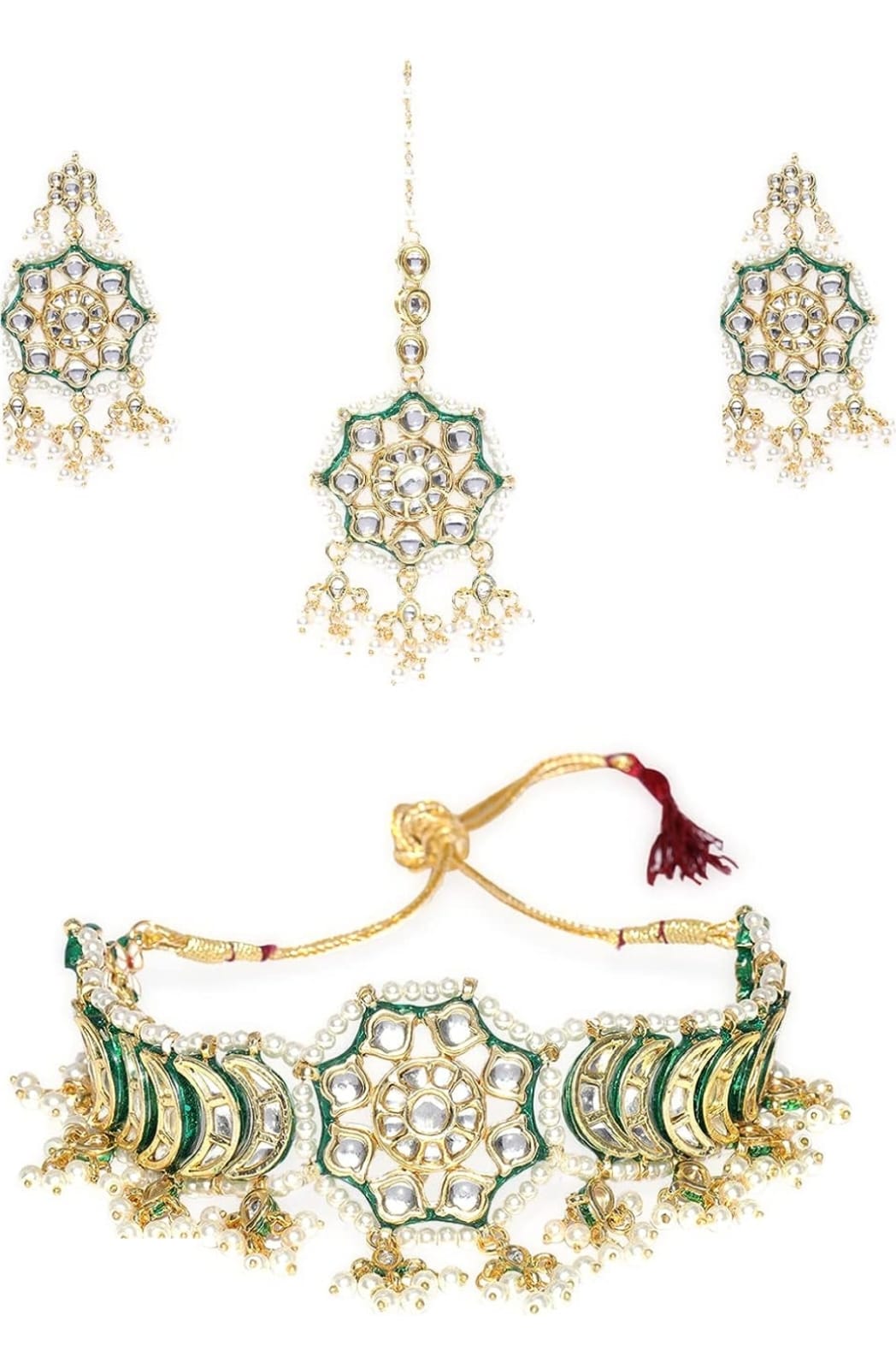 Jodha Choker Set with Earrings and Maangtika Set - Image 3