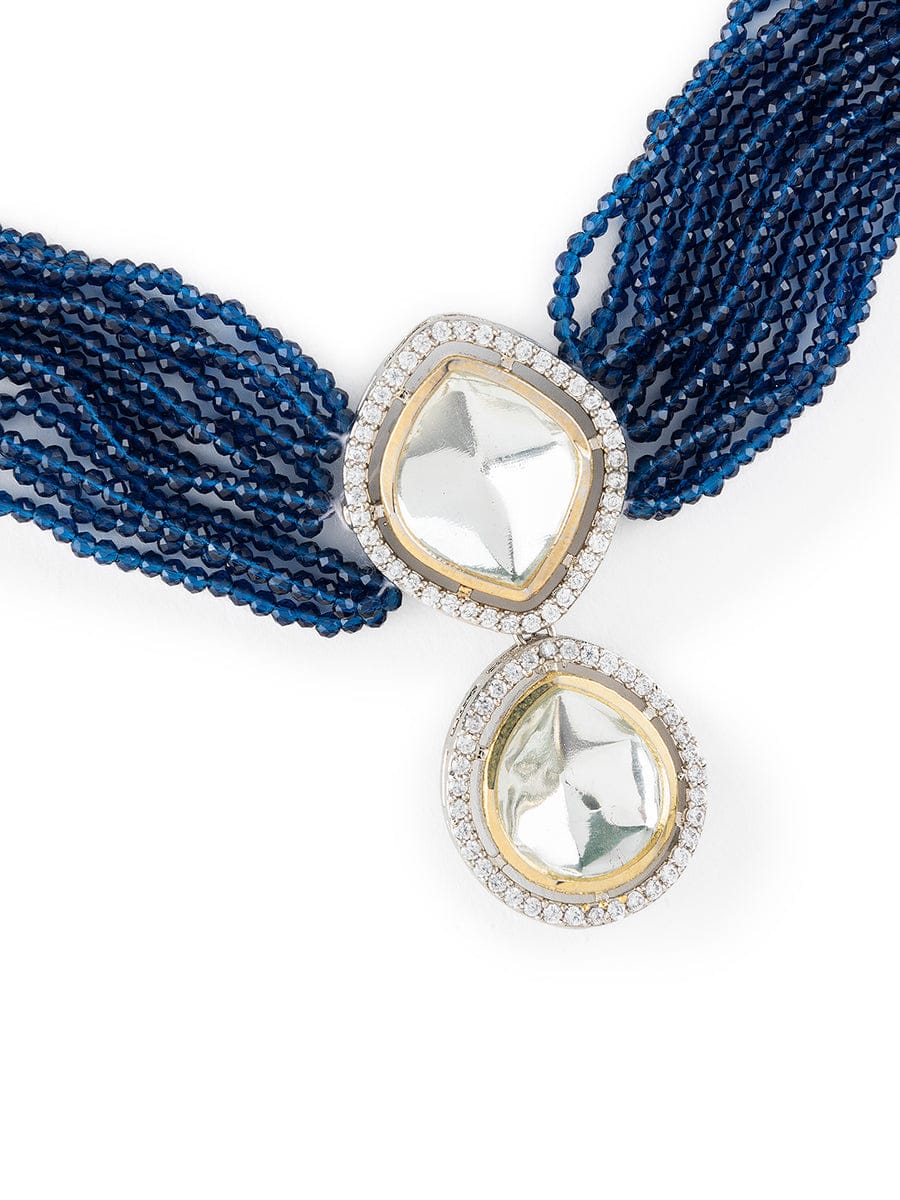 Silver Plated Polki Embellished Necklace Set - Image 3