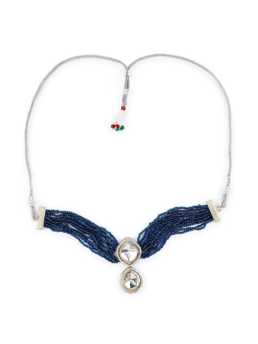 Silver Plated Polki Embellished Necklace Set - Image 5