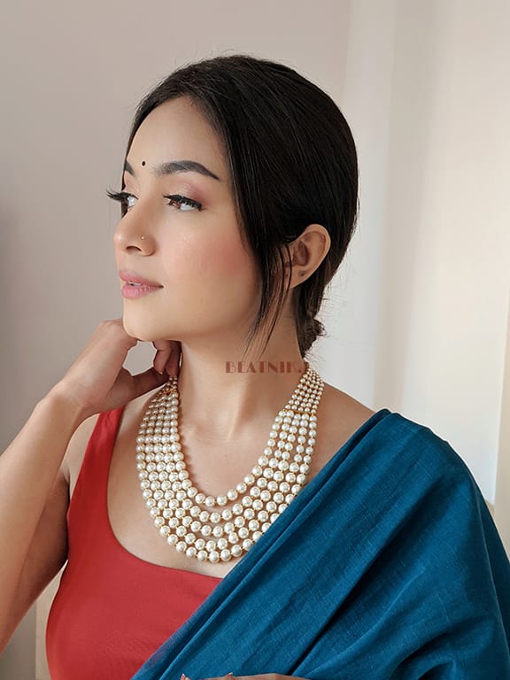 Long White Peral Necklace Set - Image 3