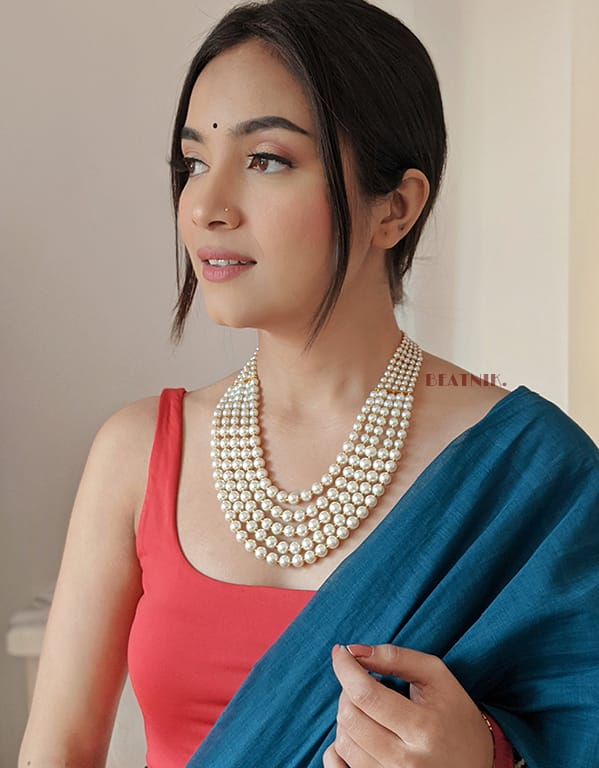 Long White Peral Necklace Set - Image 7