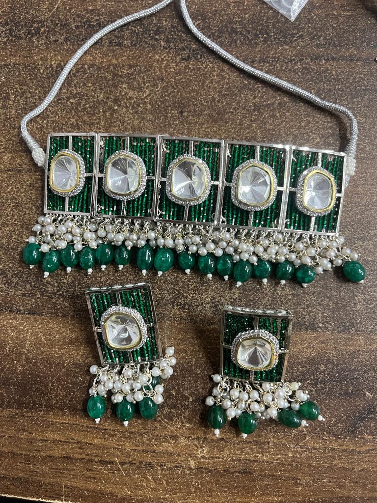 Polki Kundan choker Nacklace With Earrings