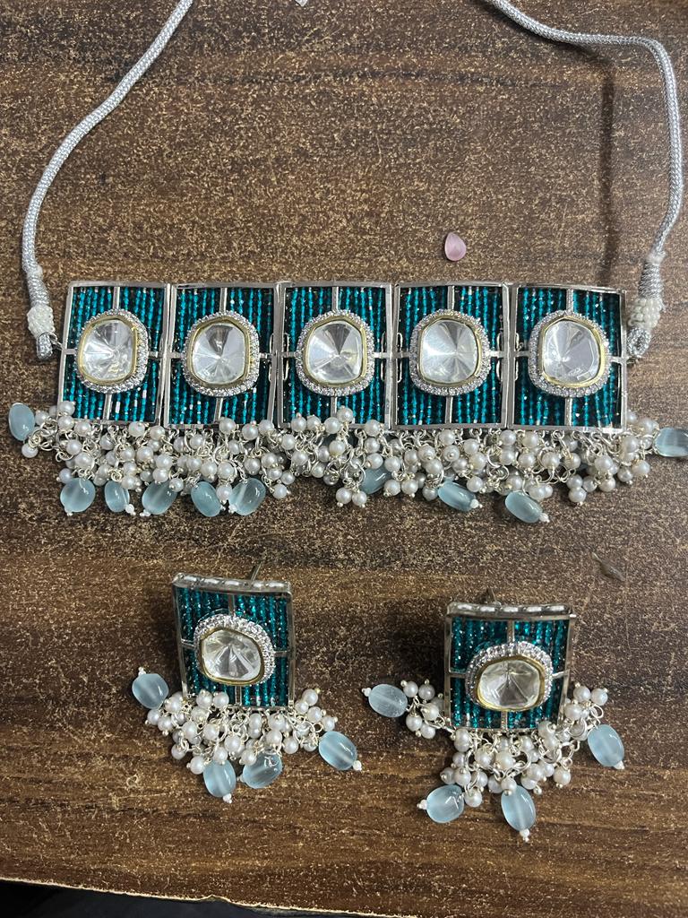 Polki Kundan choker Nacklace With Earrings
