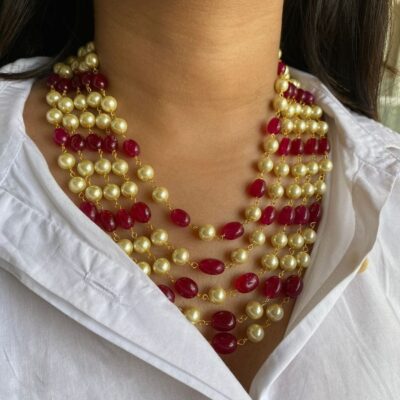 Ruby Red & White Stone Necklace