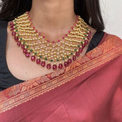 Ruby Stone & Pearl Work Necklace