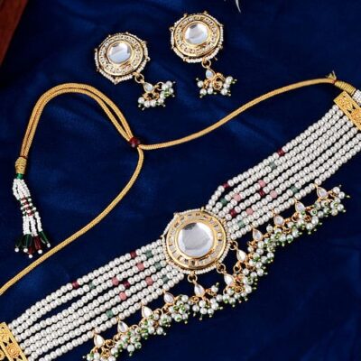 Gold Plated Designer Pearl Beaded Choker Necklace Set