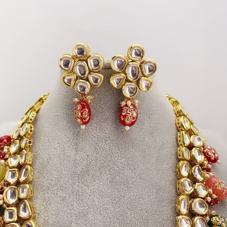 Navratan Meenakari Kundan Hand Painted Onyx Necklace - Image 7