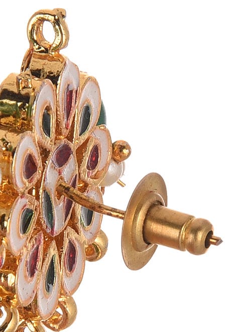 Green Floral Kundan Gold-Plated Necklace With Earring & Maangtikka - Image 6