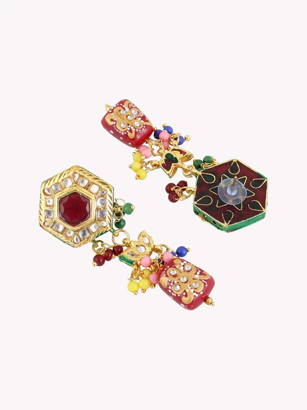 Gold Plated Multicolor Stone Kundan Necklace Set - Image 6