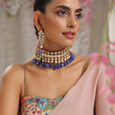 Gold Plated Exclusive Dark Blue Choker Set