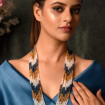 Gold Plated Onyx Beaded Layered Necklace