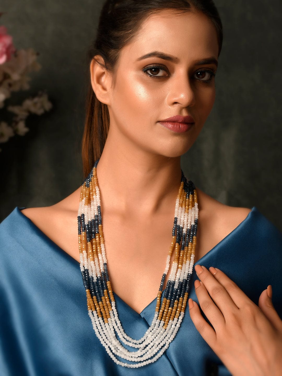 Gold Plated Onyx Beaded Layered Necklace