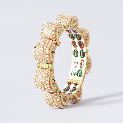 Gold Plated Bangle With Pearls