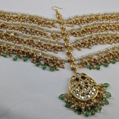 Gold Plated Traditional Kundan & Pearl Studded Choker Mathapatti