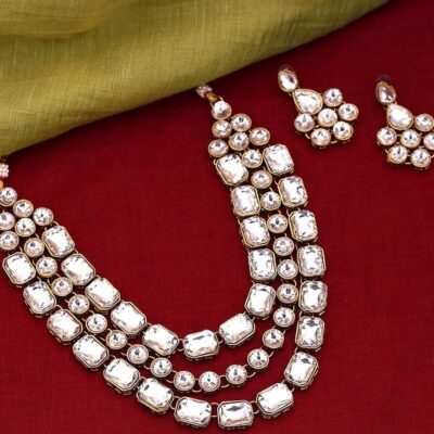 Crystal Embellished Multi-Layered Necklace With Earring