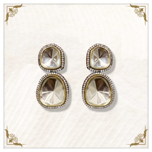 Off White Stone Studded Gold Plated Choker Necklace & Earring Set - Image 3
