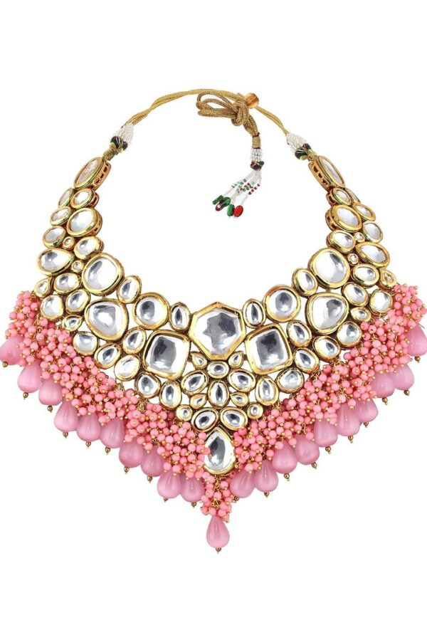 Elegant Kundan Choker Set | Pastel Designer Kundan Choker Set | Simple Pink Pastel Color Kundan Set | Flower Kundan Set - Image 3