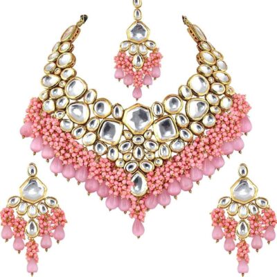 Elegant Kundan Choker Set | Pastel Designer Kundan Choker Set | Simple Pink Pastel Color Kundan Set | Flower Kundan Set