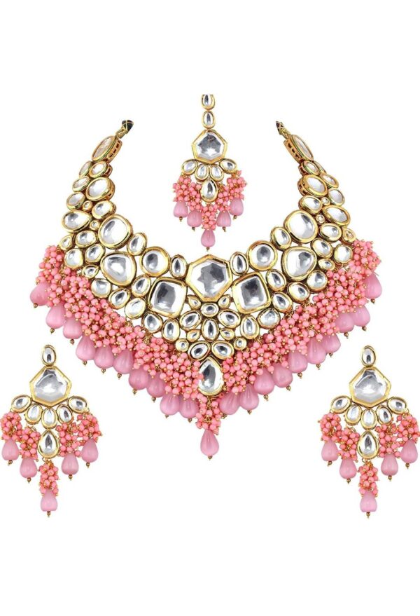 Elegant Kundan Choker Set | Pastel Designer Kundan Choker Set | Simple Pink Pastel Color Kundan Set | Flower Kundan Set