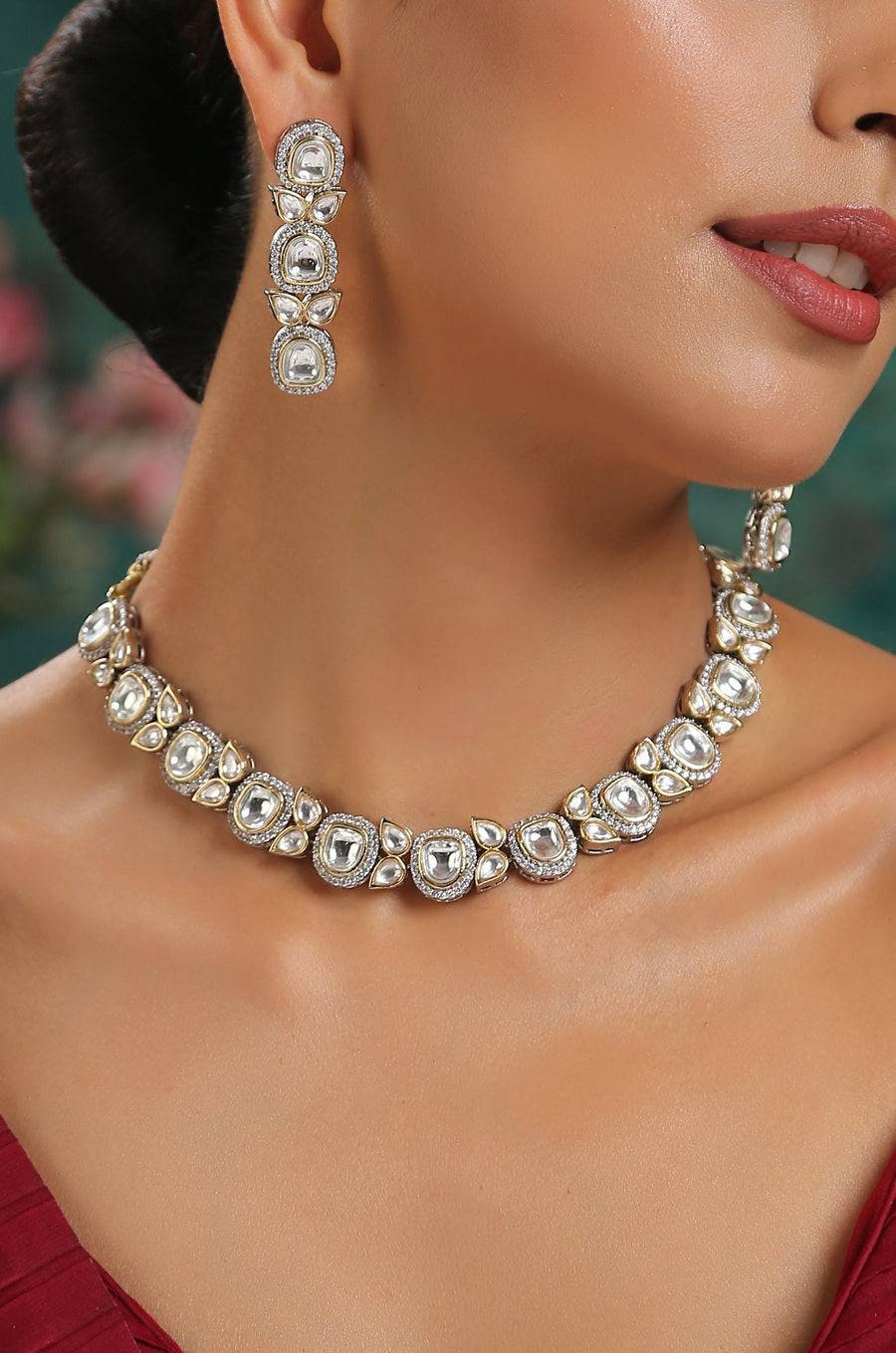 9Victorian Uncut Polki Faux Diamond Necklace set/Designer Victorian Necklace Set/Polki Diamond set/Jadau set/Sabyasachi Inspired Jewelry set - Image 3