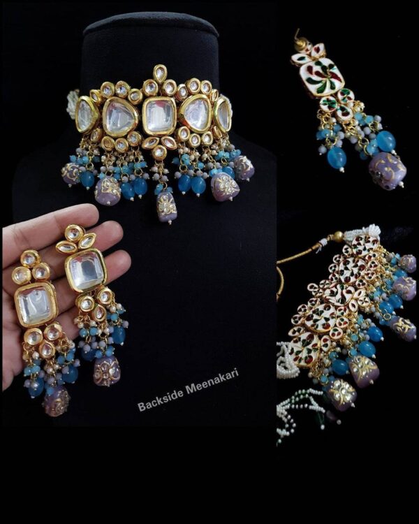 Indian Kundan Choker Jewelry | Bollywood Inspired Jewelry Pakistani Indian Wedding Necklace | Bridal Choker - Image 2