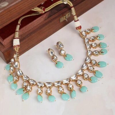 Green Crystals, Stones Drop Embellished Choker Set