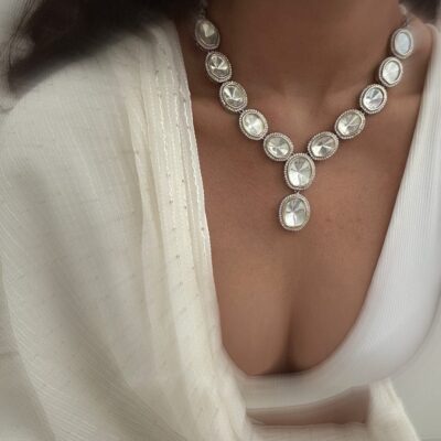 Silver Polki Necklace Set