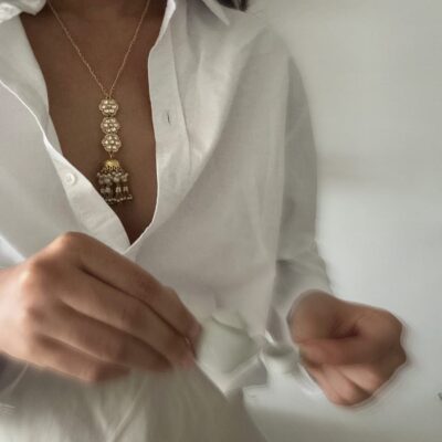 Gold Finish Kundan Polki Long Necklace