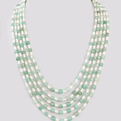 Gold Finish Mint Green Long Necklace