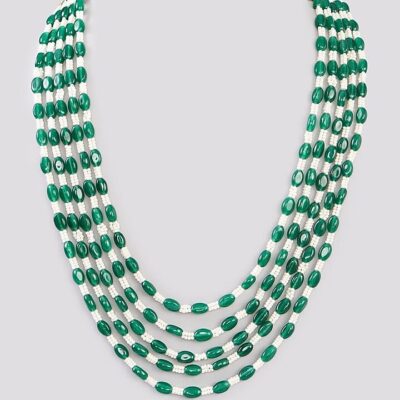 Gold Finish Emeralds Long Necklace
