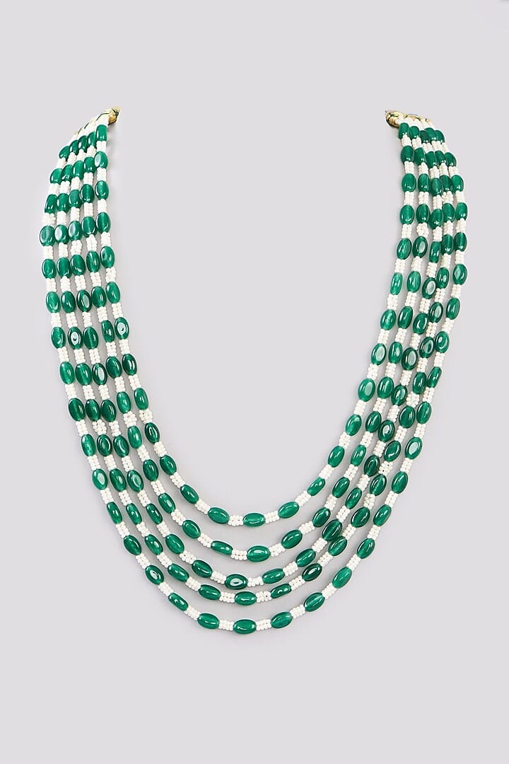 Gold Finish Emeralds Long Necklace