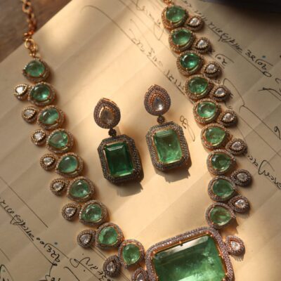Green Polki Necklace Set