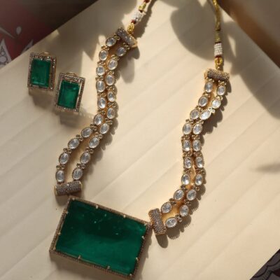 Green Polki Necklace Set