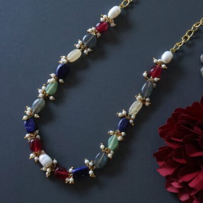 Gold Plated Multi-Colored Fluorite Stone Necklace