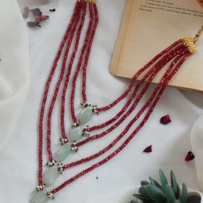 Gold Plated Red Onyx & Natural Stone Layered Necklace