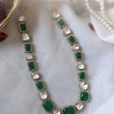 Sabyasachi Inspired Premium Victorian Uncut Faux Moissanite Polki Necklace