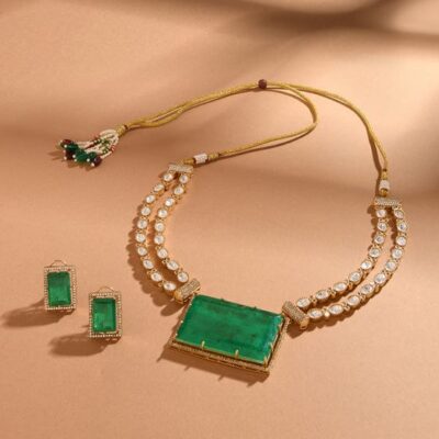 Enchanted Emerald Polki Necklace Set