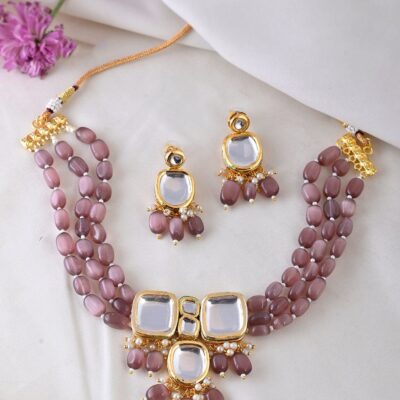 Kundan Necklace With Purple Beads