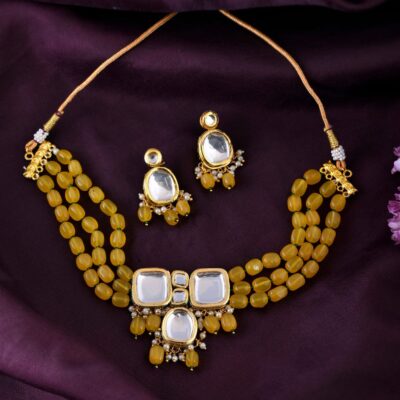 Kundan Necklace With Yellow Beads