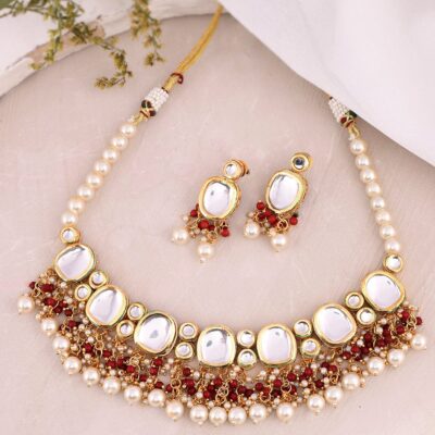 Gold plated pearl kundan jewellery set