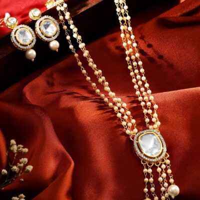 Gold-Plated Kundan-Studded & Beaded Jewellery Set