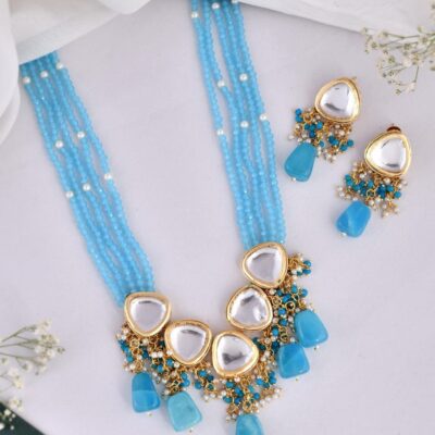 Kundan Blue Jewellery With Earrings for women