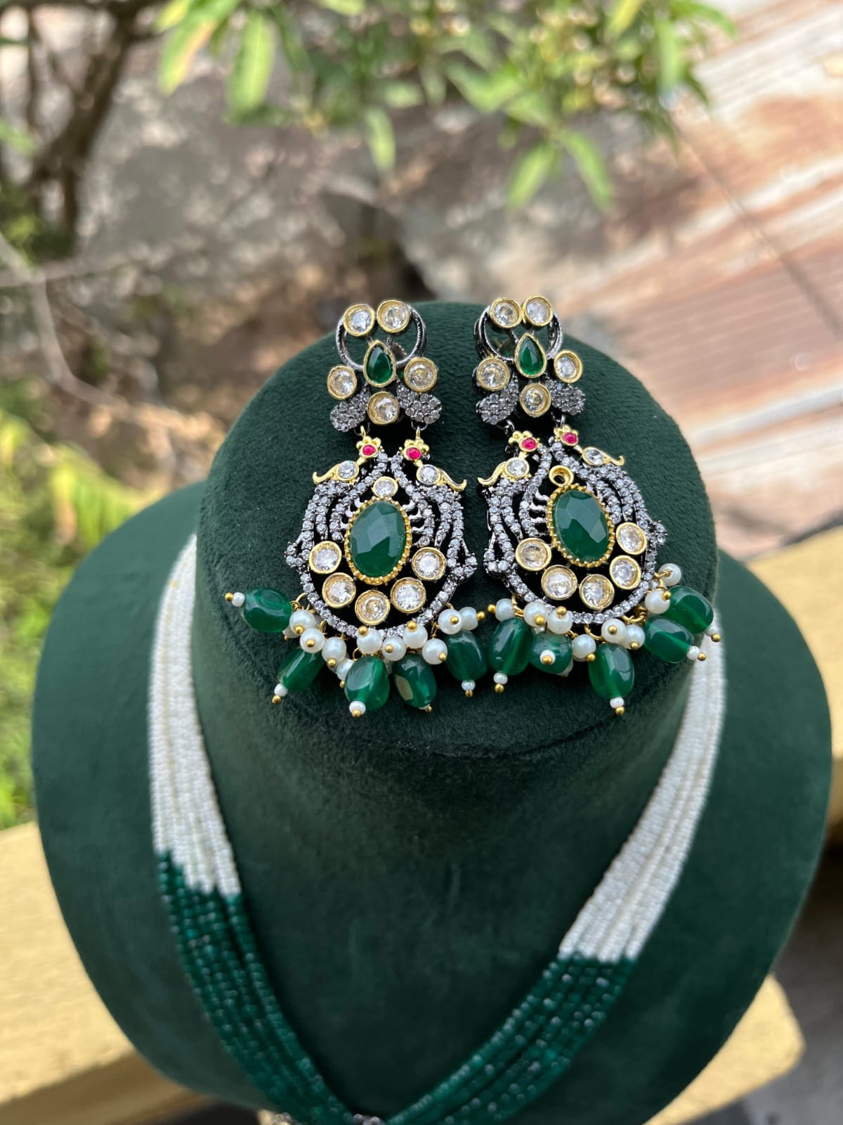 Green Polki Pearl Necklace - Image 4