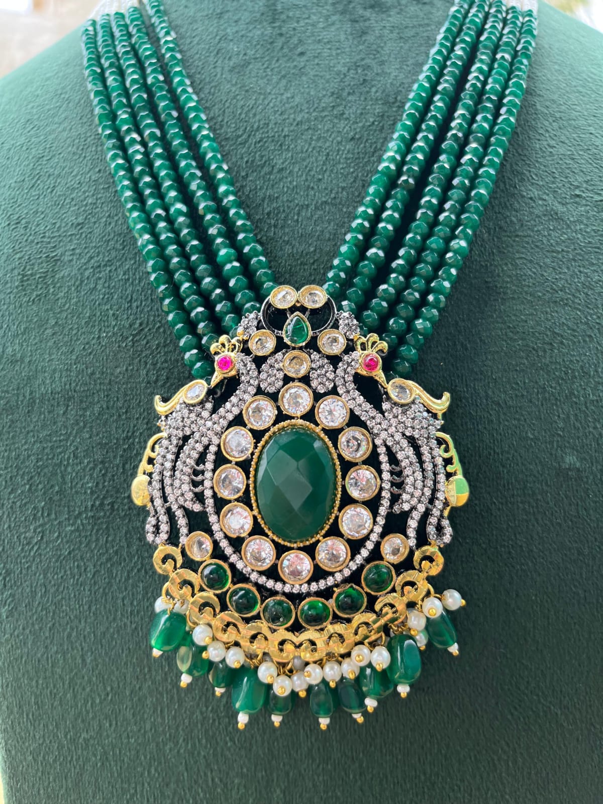 Green Polki Pearl Necklace - Image 3