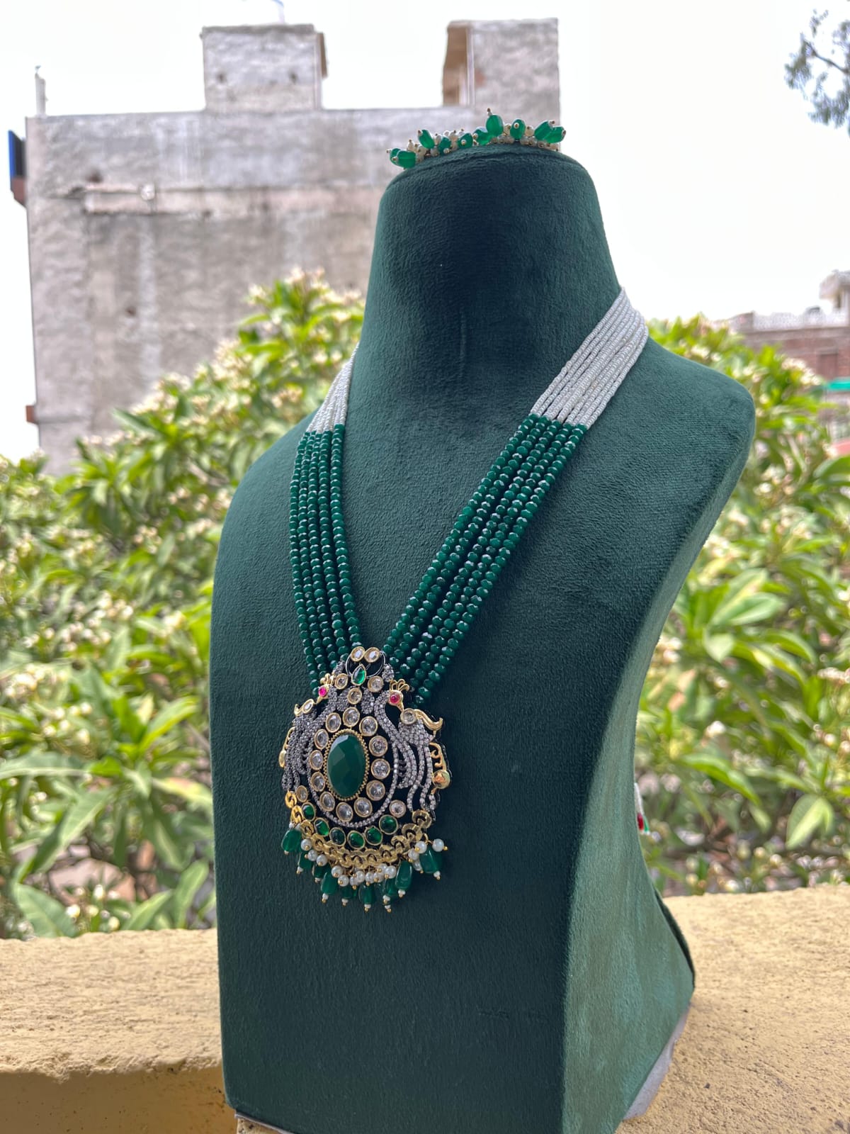 Green Polki Pearl Necklace - Image 2