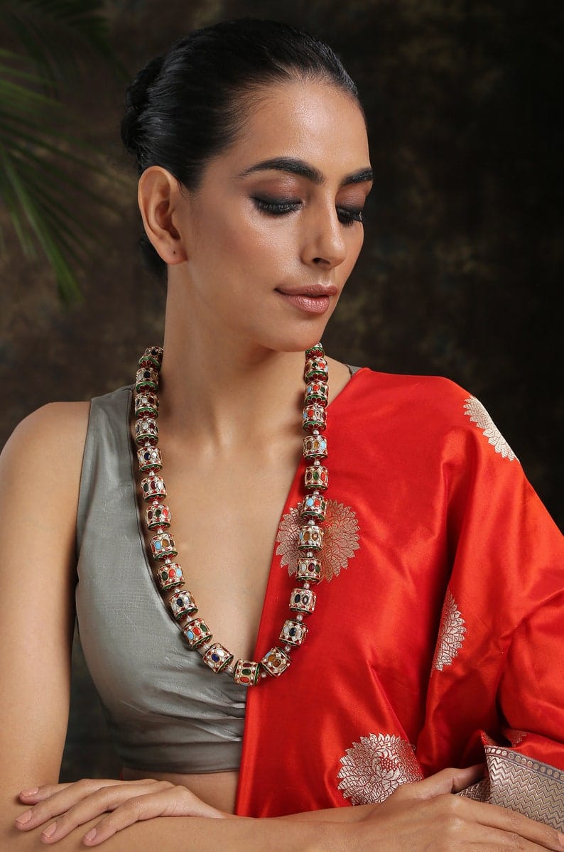 Gold Plated Handcrafted Jadau Bead Contemporary Necklace - Image 2