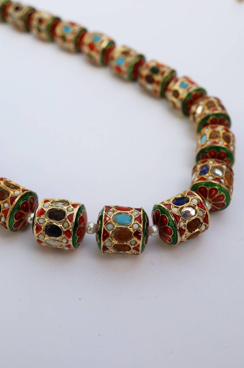 Gold Plated Handcrafted Jadau Bead Contemporary Necklace - Image 4