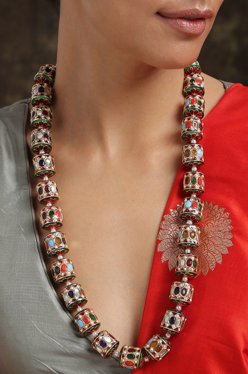 Gold Plated Handcrafted Jadau Bead Contemporary Necklace - Image 3