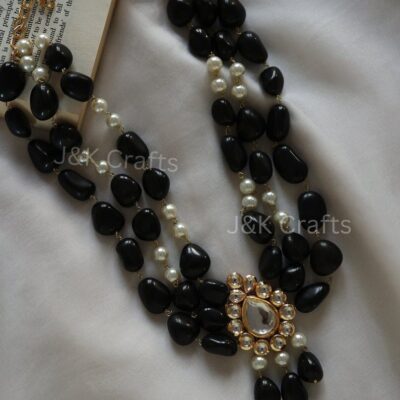 Gold Plated Kundan Polki & Pearl Necklace