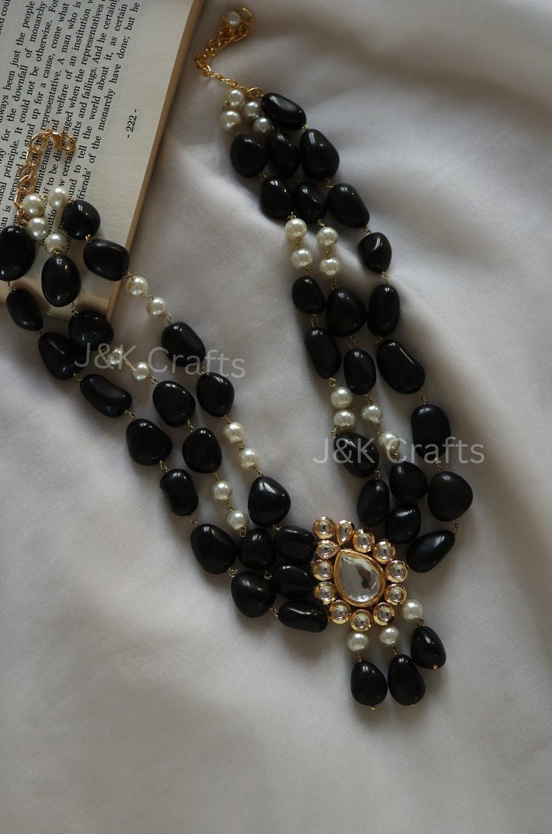 Gold Plated Kundan Polki & Pearl Necklace
